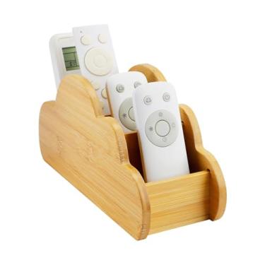 Imagem de FHDUSRYO Suporte de controle remoto de madeira para sofá, suporte remoto de TV na nuvem com 4 compartimentos, suporte de caneta de mesa, organizador de mesa, caixa de armazenamento para casa