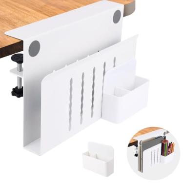 Imagem de CIBOTIES Armazenamento lateral de mesa, suporte para laptop sob a mesa, organizador de arquivos pendurado na lateral da mesa, sem grampo de broca na bandeja de gerenciamento de cabos, suporte para