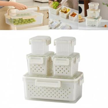 Imagem de Kit 5 Potes Hermeticos Organizador Geladeira Escorredor Interno Marmit