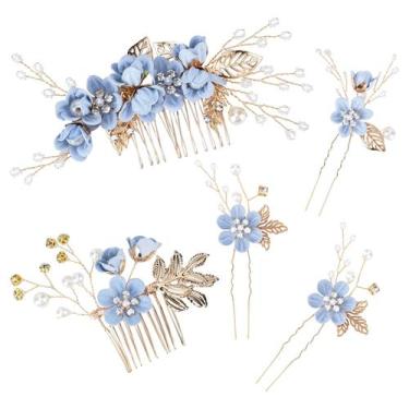 Imagem de Acessórios de cabelo BOWINR Wedding Hair Comb com strass x5 azul