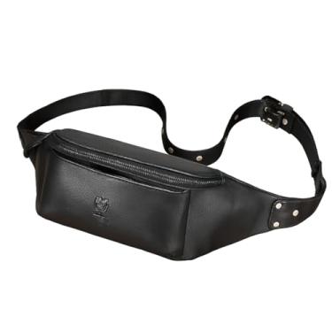 Imagem de Bolsa Crossbody Masculina Bolsa Pochet em Couro Legítimo Tipo Retangulo – Estilo Retro para Aventuras ao Ar Livre (Preto)