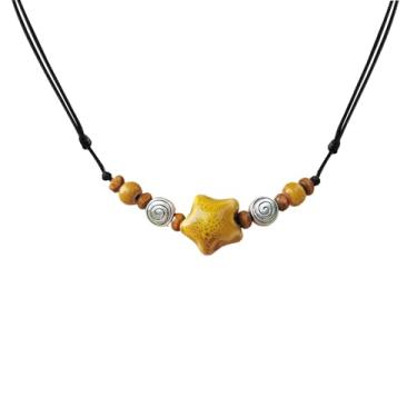 Imagem de DLYFNVEV Colar de contas de couro preto ajustável estrela colorida de cerâmica hippie espiral/joia boêmia espiral para mulheres, Cerâmica, Sem Pedra Preciosa