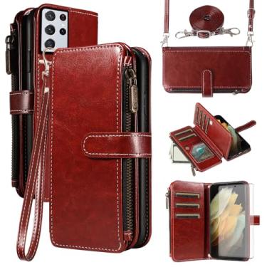 Imagem de Asuwish Capa de celular para Samsung Galaxy S21 Ultra 5G com protetor de tela de vidro temperado e cordão com zíper, porta-cartões, suporte para cartão, acessórios para celular S21ultra 21S S 21