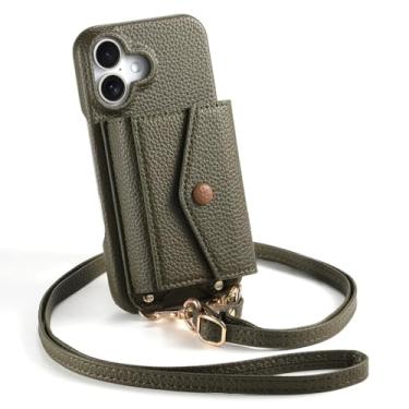 Imagem de POYUFRG Capa transversal para iPhone 17 Pro Max/17 Pro/17 Air/17, capa de couro carteira elegante com porta-cartões e espelho de maquiagem, verde, 17 ProMax