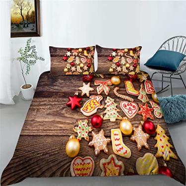 Imagem de Conjunto de capa de edredom King de grão de madeira marrom floco de neve de 203 x 250 cm, conjunto de cama com fronhas, quente, aconchegante, térmico, macio, 100% poliéster - duplo - 1 capa de edredom