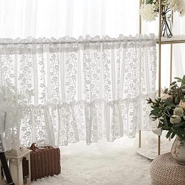 Imagem de Cortina de cozinha curta cortinas de chiffon cortinas de café, cortinas curtas com bolsos para postes, painel de janela translúcida, meia cortina com bordado de renda branca para sala
