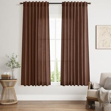 Imagem de Cortinas de linho marrom Mocha 153 cm de comprimento, conjuntos de 2 painéis para sala de estar, quarto, varão, bolso traseiro, filtro de luz, drapeado para janela de cozinha, cortina de privacidade