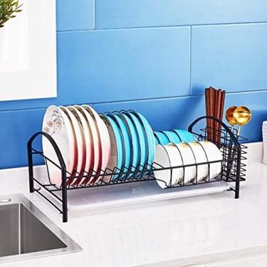Imagem de AKALNNB Escorredor de pratos de cozinha, preto, à prova de ferrugem, aço inoxidável, organização, prateleira, suporte de utensílio com placa de drenagem (preto 48,5 26 19 cm) porta-canecas