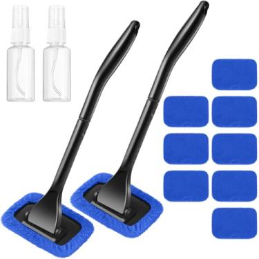Imagem de Frienda Pacote com 2 ferramentas de limpeza de para-brisas varinha de limpeza de para-brisa limpador de janela automático com alça destacável, 8 almofadas de pano reutilizáveis e 2 frascos de spray