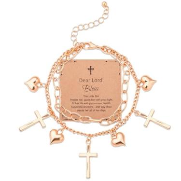 Imagem de Sudaporn Pulseira de cruz cristã, presente de fé para filha, neta, aniversário, Natal, para crentes religiosos, confirmação de batismo, Lord Bless Jesus, pulseira dourada