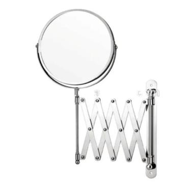 Imagem de Espelho De Aumento 5x Sanfonado Articulado De Parede Extensivel Pantografico Dupla Face Para Banheiro Barbear Maquiagem