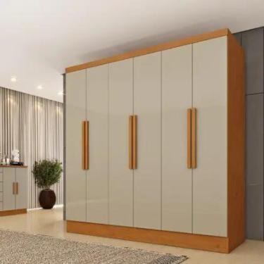 Imagem de Roupeiro 6 Portas Bariloche Tcil Cor Cinamomo Off White - MOVEIS TCIL