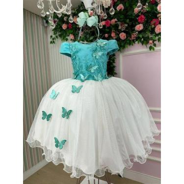 Imagem de Vestido Juvenil Midi Vila Lele Sabrina Verde Tiffany e Off - Elegante 