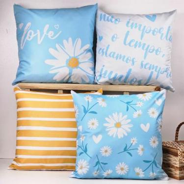 Imagem de Kit 4 Capas de Almofadas Decorativa Margaridas Azuis - OK Darling