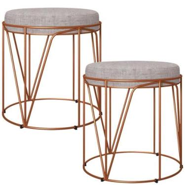 Imagem de Kit 02 Puffs Aramado Bronze Zaya L02 Linho Cinza - LYAM DECOR