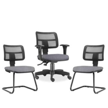 Imagem de Kit Cadeira De Escritório Giratória E 2 Cadeiras Cinza - LYAM DECOR