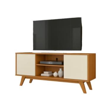 Imagem de Rack Turim Para TV de até 50 Polegadas Com 2 Portas Pés Madeira Sala Nicho Divisórias 118 * 60 * 36cm(CEDRO/OFF)