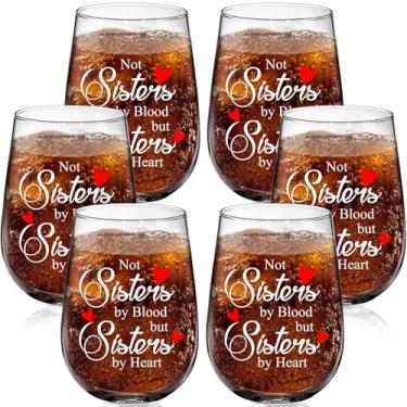 Imagem de Uiifan Pacote com 6 taças de vinho da amizade de 425 g copo sem haste para amigas, presentes de amizade para mulheres, amigas, irmã, melhor amiga, ideia de presente para Natal, aniversário, lua de mel