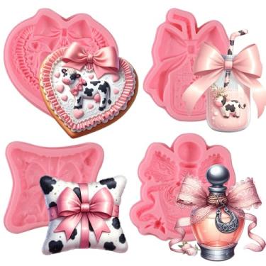 Imagem de IKOJING Conjunto de moldes de silicone de chocolate caubói ocidental, requintado frasco de perfume, arco de vaca, decoração de bolo de vaca, molde de fondant, topo de cupcake, doces, açúcar