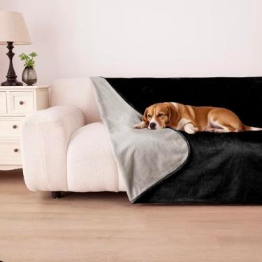 Imagem de Secfeeling Cobertor impermeável para sofá, cobertor lavável para cães, cobertor macio para sofá, protetor de cama para cachorro, gato, reversível-162 x 203, preto + cinza claro