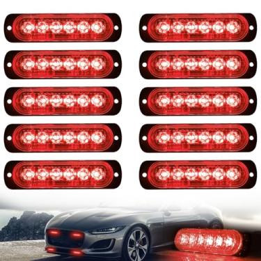 Imagem de XTAUTO 10 lâmpadas LED estroboscópicas de emergência, vermelha, 6 LEDs, ultrafina, montagem em superfície, farol de aviso intermitente, barra de luz de grade de aviso para construção de caminhões