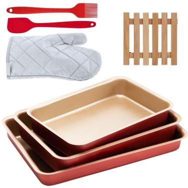 Imagem de Assadeira 03 Pçs + Luva + Espátula + Pincel +Descanso Panela