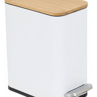 Imagem de Lixeira De Chão Banheiro Metal Madeira 5L 29X14X27Cm Branco