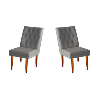 Imagem de Jogo 02 Cadeiras De Jantar Estofada Cozinha Paris Suede Prata Eli Móveis