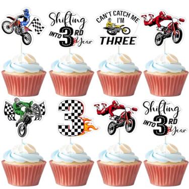 Imagem de 36pcs Motorcycle 3rd Birthday Cupcake Toppers Dirt Bike Third Birthday Decorations Can't Catch Me I'm Three Cake Decors Motocross Motorcycle Motorbike Racing Extreme Sports Rider Bday Party Supplies