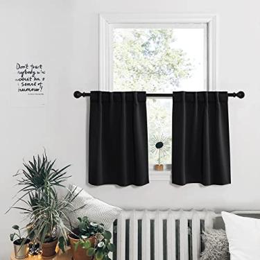 Imagem de Cortinas pretas de janela de cozinha para banheiro - Cortinas sólidas com isolamento térmico para armário de cozinha, berçário, quarto, café, decoração de janela, L 73 x C 91, preta, 2 peças