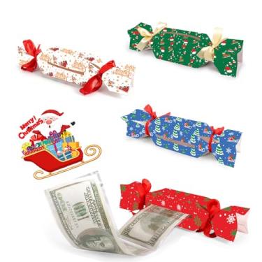 Imagem de Fryotey 4 peças de porta-dinheiro de Natal para dinheiro, caixa de dinheiro de Natal para puxar dinheiro com 40 peças transparentes, bolsa de puxar rolo de dinheiro explosivo, caixa surpresa para