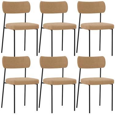 Imagem de Kit 06 Cadeiras Estofadas Para Sala De Jantar Melina L02 Bouclê Mostarda - Lyam Decor