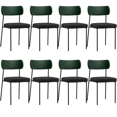 Imagem de Kit 08 Cadeiras Para Sala De Jantar Melina L02 Facto Verde Musgo Linho Chumbo - Lyam Decor
