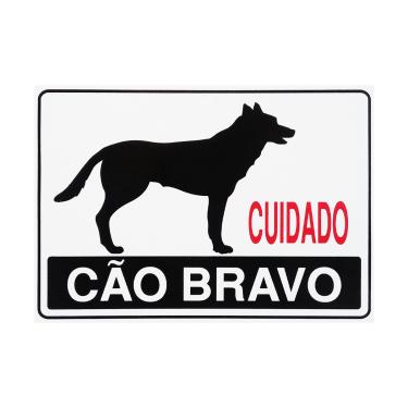 Imagem de Placa De Sinalização Cuidado Cão Bravo 30x20 Acesso - P-8 F9e