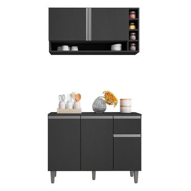 Imagem de Kit De Cozinha Vanessa Balcão Com Tampo Mdp E Aéreo Cinza - Ajl Móveis Cinza