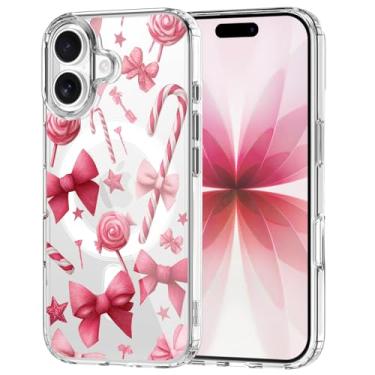 Imagem de OFQKOAKS Capa para iPhone 15 Pro, compatível com MagSafe, linda capa de telefone magnética com laço de Natal para meninas, transparente e macia
