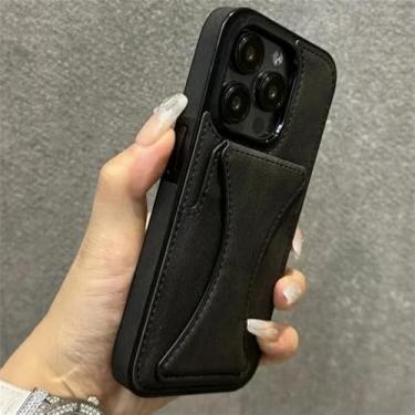 Imagem de Capa para iPhone 16 15 11 12 13 14 Pro Max 17 Slim Fit Couro Slots para Cartões Capa Kickstand, Preta, para iPhone X