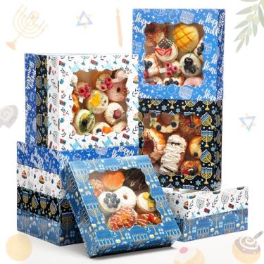 Imagem de TecUnite 12 caixas de biscoitos de Hanukkah, 25 x 25 x 6 cm, com janela de PVC, caixa de guloseimas de padaria de chanucá para presente de Natal, estojos de embrulho de presente para artigos de festa