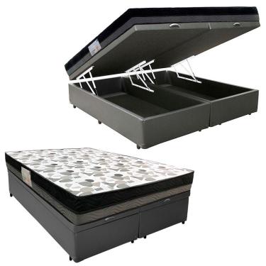 Imagem de Cama Box Baú Casal Sintético Bipartido + Colchão Ortobom Iso Dupla Face 138x188x60 Cinza