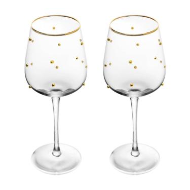 Imagem de Conjunto 02 Taças Para Vinho De Vidro 350 Ml Balls Fio De Ouro Wolff