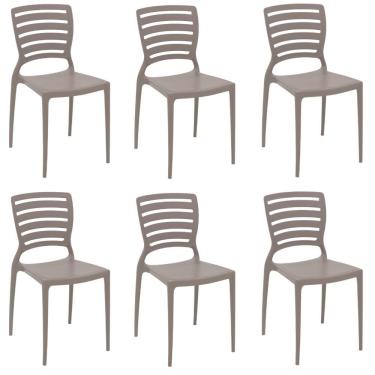 Imagem de Kit 6 Cadeiras Sofia Camurça Tramontina Encosto Vazado Horizontal 92237/310