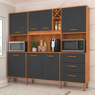 Imagem de Cozinha Compacta 7 Portas 3 Gavetas Modena Cinamomo-grafite