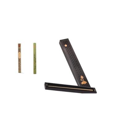 Imagem de Seedlink Suporte de incenso chinês para palitos com apanhador de cinzas – Caixa de queimador de incenso de madeira com armazenamento, forro de cerâmica, anticinzas, para meditação, ioga, decoração de