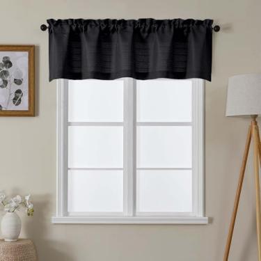 Imagem de Lecloud Saia preta para cortinas de janela de 40 cm de comprimento, cortina de cozinha rústica para casa de fazenda com filtro de luz, cortinas curtas para decoração de casa com bolso para varões para