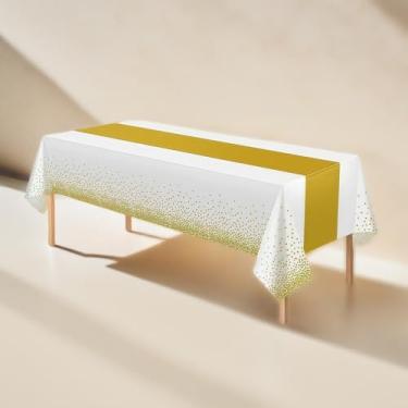 Imagem de Toalhas de mesa descartáveis de plástico para mesa de cetim 137 x 272 cm, toalha de mesa para casamento