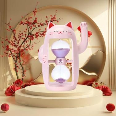 Imagem de Lucky Cat Temporizador de Areia Bonito Ampulheta Maneki-Neko Sandglass Timer reloj de Arena 60MinSand Relógio para Escova de Dentes Jogos Sala de Aula Escritório Casa Cozinhar Mesa (Rosa + 60 Min)