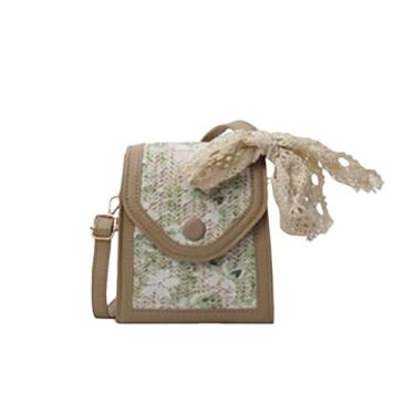 Imagem de Bolsa de mão com palha, portátil, casual, tecido transversal, verde