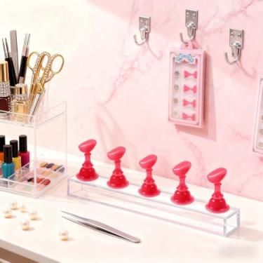 Imagem de Suporte de arte de unhas com base magnética, suporte de unha de 5 peças para conjunto de suporte de exibição pressionável, ouro rosa e coleção de cores rosa