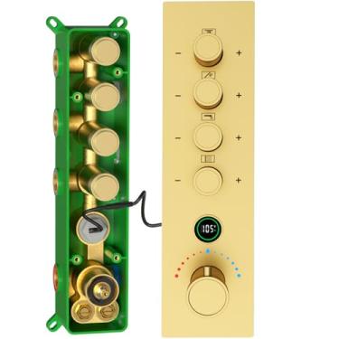 Imagem de Válvula de chuveiro digital termostática de 4 funções com visor - Kit de acabamento de desvio de latão sólido, antiqueimadura para banheira e chuveiro walkin, instalação vertical, modos de