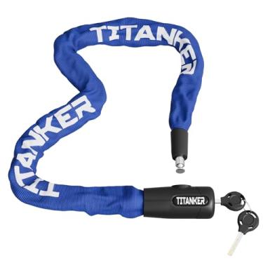 Imagem de Titanker Cadeado de corrente de bicicleta com chave, corrente de segurança antifurto de 3,3 metros para bicicleta, motocicleta, porta, portão, cerca, grade (corrente de 8 mm de espessura, azul)